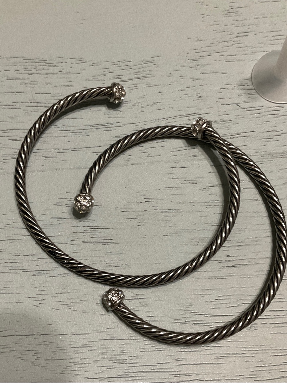 Source Unknown Silver-Tone Twisted Cable Open Bangle with Crystal Ball Ends